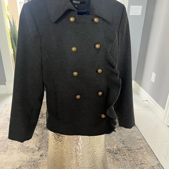 dkny dark grey flannel updated pea jacket coat size medium classy and mod🖤🩶 - Picture 5 of 17